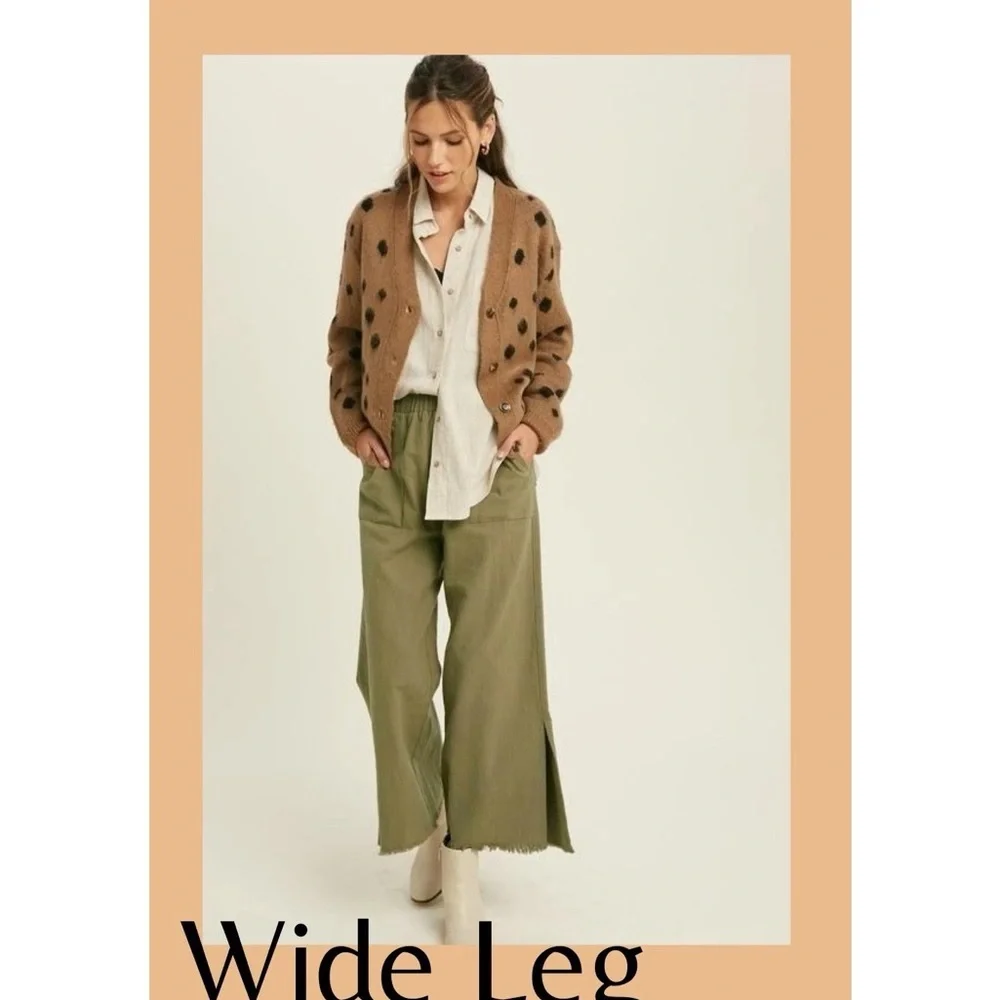 Olive Woven Pants with Slide Slit - Picture 2 of 4